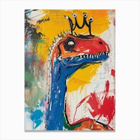 Paint Drip Dinosaur With A Crown 1 Canvas Print