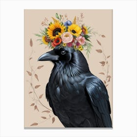 Crow With Flowers 4 Canvas Print