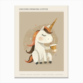Unicorn Drinking A Coffee Muted Pastels Poster Canvas Print