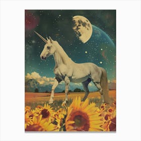 Unicorn In Space Sunflower Field Collage Canvas Print