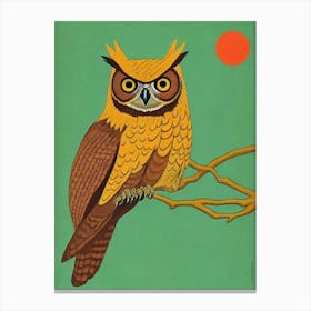 Great Horned Owl Midcentury Illustration Bird Canvas Print