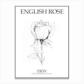 English Rose Dew Line Drawing 2 Poster Canvas Print