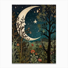 Moon In The Forest Style William Morris Art Print Canvas Print