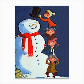 Little Kids Are Making A Big Snowman Canvas Print