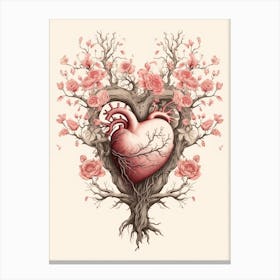 Blush Pink Floral Tree Heart Vintage  5 Canvas Print