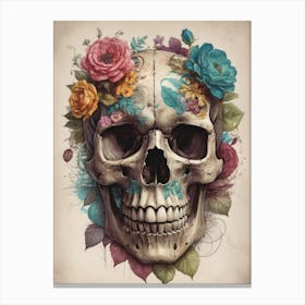 Floral Skull Vintage Painting (58) Canvas Print