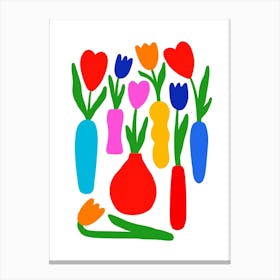 Minimal Bold Tulip Flowers in Vases Canvas Print
