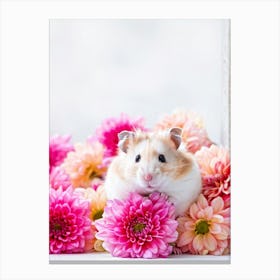 Hamster Nestled Among Pink Dahlias Surrounded By Bright Vibrant Colors Against A Neutral Toned Ba Canvas Print