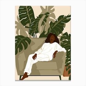 Woman Relaxing On A Couch Canvas Print