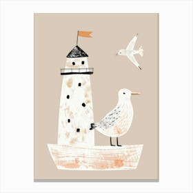 Seagull And Lighthouse Canvas Print