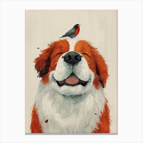 Dog With Bird Canvas Print