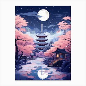 Winter Travel Night Illustration Kyoto Japan 4 Canvas Print