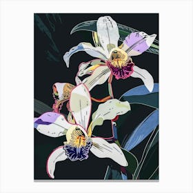 Neon Flowers On Black Orchid 1 Canvas Print