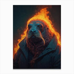 Polar Bear In Flames Canvas Print
