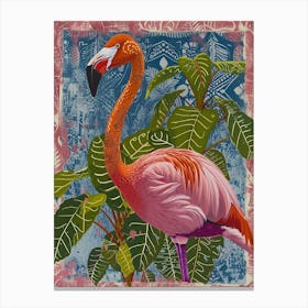 Greater Flamingo And Philodendrons Boho Print 2 Canvas Print