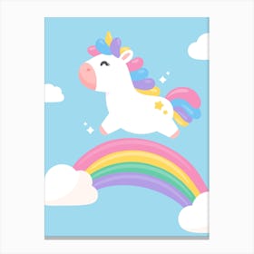 Unicorn, Jumping, Rainbow, Clouds, Children's, Bedroom, Nursery, Cot, Art, Wall Print Canvas Print
