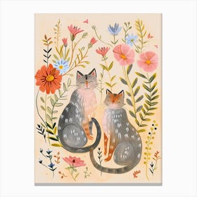 Folksy Floral Animal Drawing Cat 4 Canvas Print
