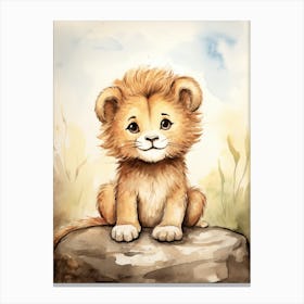 Writing Watercolour Lion Art Painting 5 Canvas Print