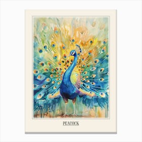 Peacock Colourful Watercolour 3 Poster Canvas Print