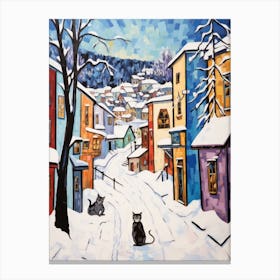 Cat In The Streets Of Banff   Canada With Snow 1 Canvas Print