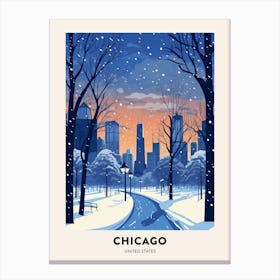 Winter Night  Travel Poster Chicago Usa 1 Canvas Print