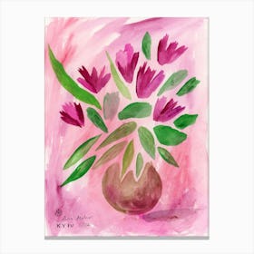 Magenta Flowers - watercolor painting floral art vertical hand painted living room bedroom pink red Canvas Print