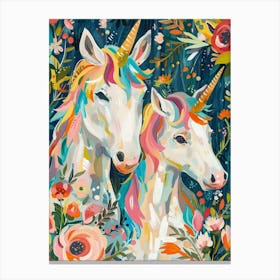 Floral Unicorn Friends Fauvism Inspired Canvas Print