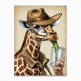 Giraffe Drinking Water 1 Canvas Print