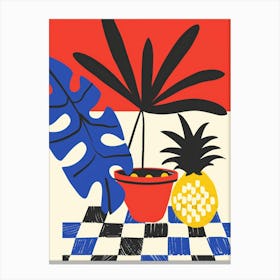 Pineapples On A Checkered Table Canvas Print