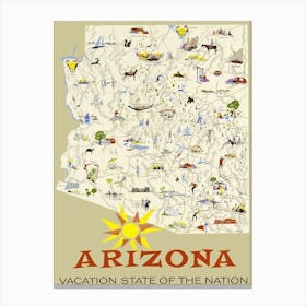 Arizona Map, Vintage Travel Poster Canvas Print