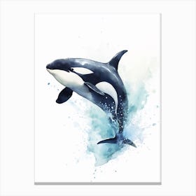 Blue Watercolour Painting Style Of Orca Whale  9 Canvas Print