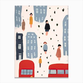London Spring Red Bus Scene, Tiny People And Illustration  Canvas Print