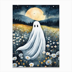 Sheet Ghost In A Field Of Flowers Painting (9) Canvas Print