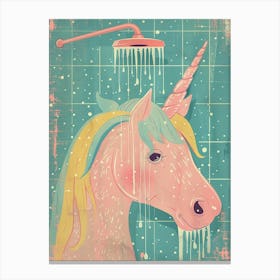 Pastel Unicorn Storybook Style In The Shower 2 Canvas Print