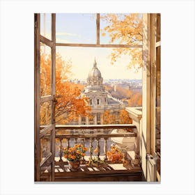 Window View Of Belgrade Serbia In Autumn Fall, Watercolour 2 Canvas Print