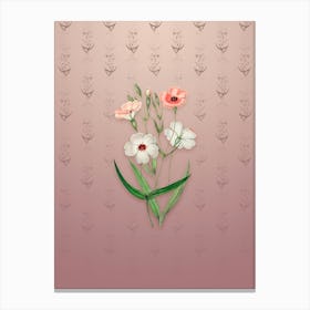 Vintage Dark Eyed Viscaria Flower Botanical on Dusty Pink Pattern n.0495 Canvas Print