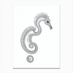 Lined Seahorse Black & White Drawing Canvas Print