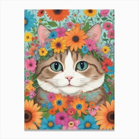 Cat With Flowers 9 Canvas Print