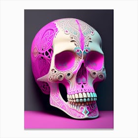 Skull With Intricate Henna 2 Designs Pink Paul Klee Canvas Print