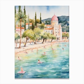 Swimming In Bodrum Turkey Watercolour Canvas Print
