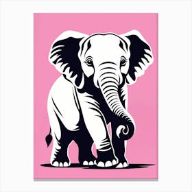 Playful Elephant Calf On Solid pink Background, modern animal art, baby elephant 1 Canvas Print