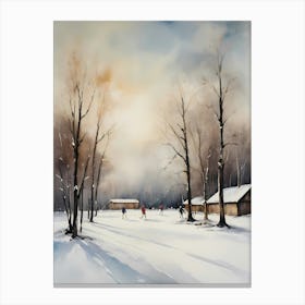 Rustic Winter Skating Rink Painting (20) Canvas Print