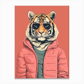 Tiger Illustrations Wearing A Shirt And Hoodie 1 Canvas Print