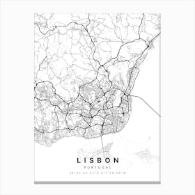 Lisbon Portugal White Map Toile