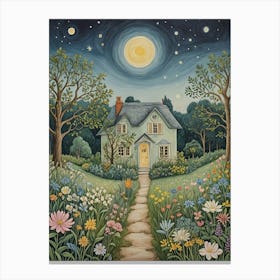 Night In The Garden Cottage Canvas Print