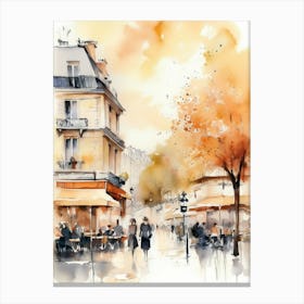 Paris city, passersby, cafes, apricot atmosphere, watercolors.4 Canvas Print