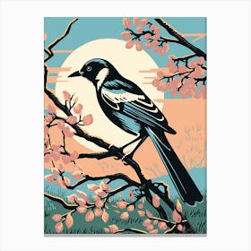 Vintage Bird Linocut Magpie 7 Canvas Print