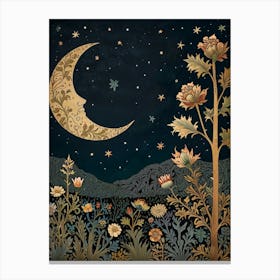 Moon And Flowers Style William Morris 21 Canvas Print