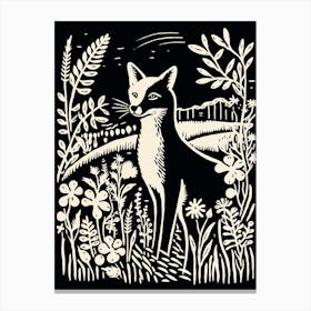 Fox In The Forest Linocut Illustration 11  Canvas Print