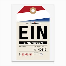 Endhoven (EIN) The Netherlands Vintage Airline Luggage Tag Canvas Print